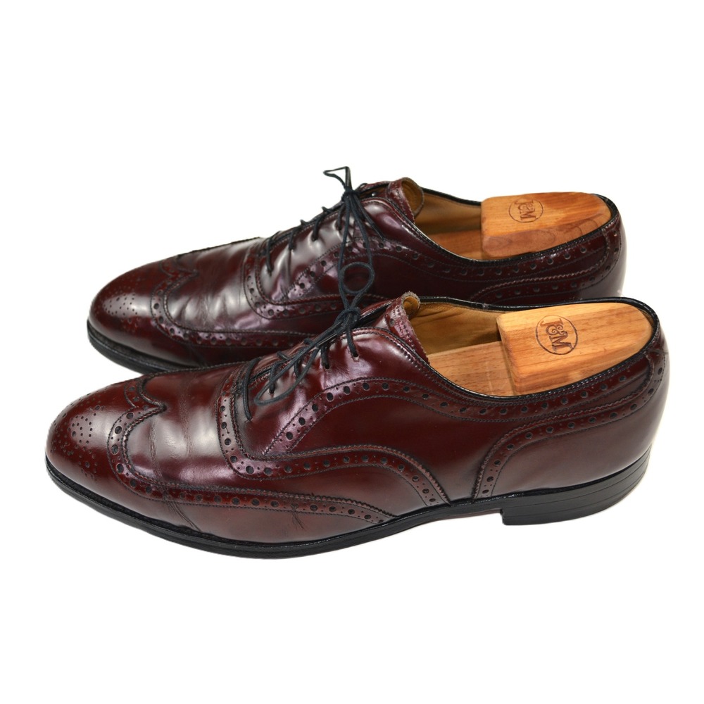 Johnston & Murphy Aristocraft Mens 11 Burgundy Leather Wingtip Oxford USA Made - Picture 2 of 8